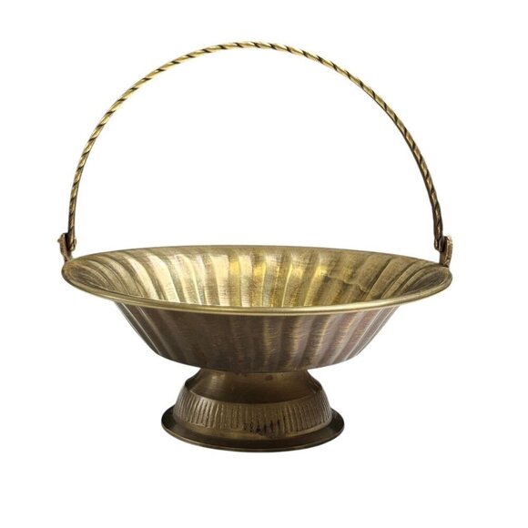 Vintage Hand Crafted India Solid Brass Basket with Stand & Handle Candy Holder - Picture 2 of 11